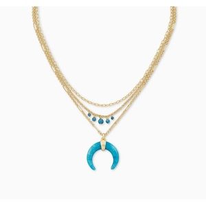 Gemma Gold Triple Strand Necklace In Teal Labradorite